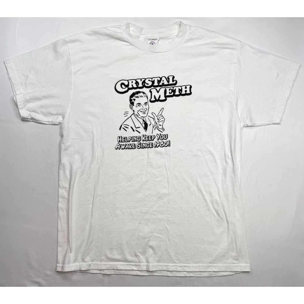 Delta Pro Weight T-Shirt Mens L Crystal Meth Helping Keep You Awake Since 1980
